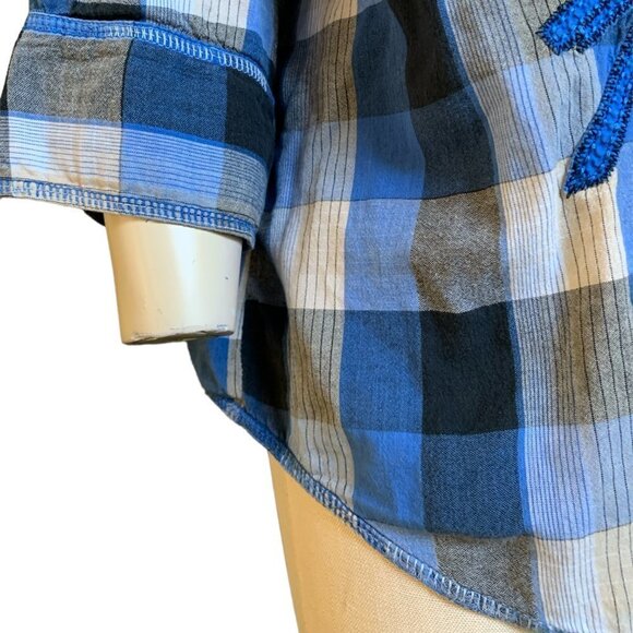 Westbound Blue Buffalo Plaid Button Front Embroidered Flowers Sequins Sz 1X #88i - Picture 6 of 8